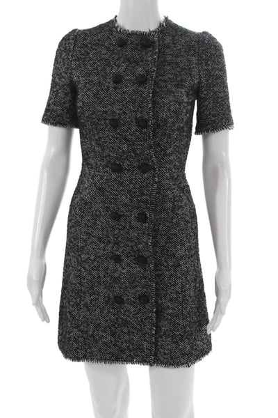 Dolce & Gabbana Women A-Line Houndstooth Black Short Sleeve Dress Size 36