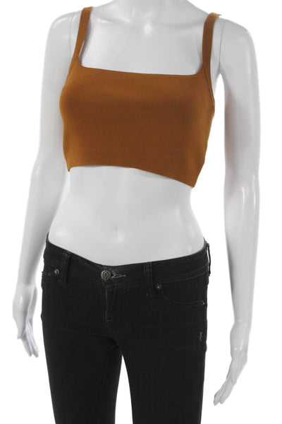 A.L.C. Women Cropped Sleeveless Square Neck Tank Brown Size M
