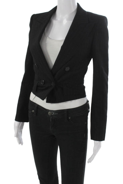 Saint Laurent Women Black Wool Pinstripe Blazer Button Size 36