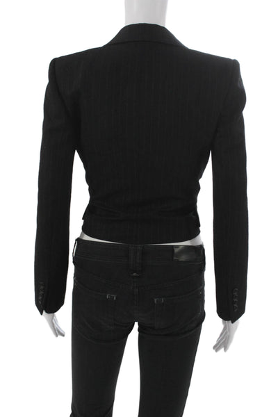 Saint Laurent Women Black Wool Pinstripe Blazer Button Size 36