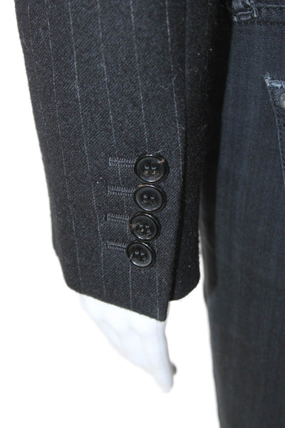 Saint Laurent Women Black Wool Pinstripe Blazer Button Size 36