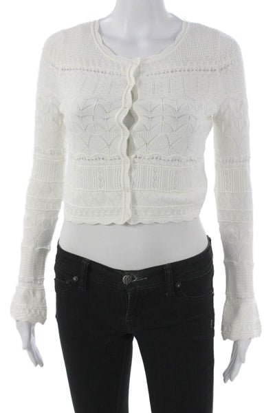 Love Shack Fancy Women White Cardigan Long Sleeve Round Neck Size XS