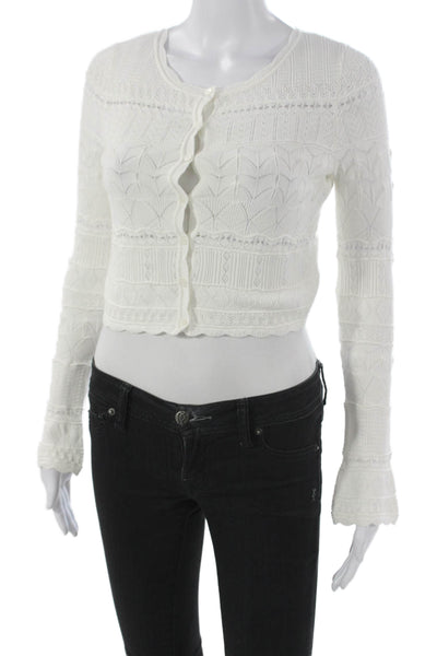 Love Shack Fancy Women White Cardigan Long Sleeve Round Neck Size XS