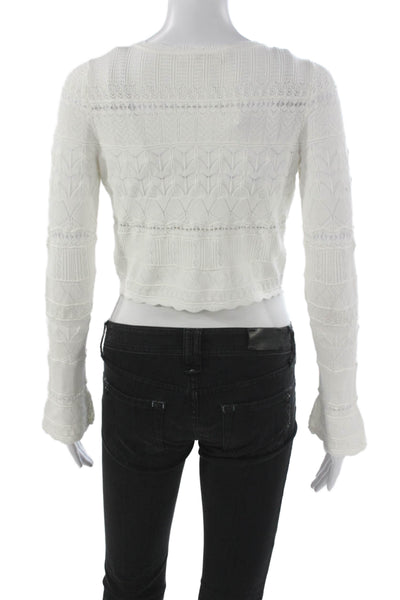 Love Shack Fancy Women White Cardigan Long Sleeve Round Neck Size XS