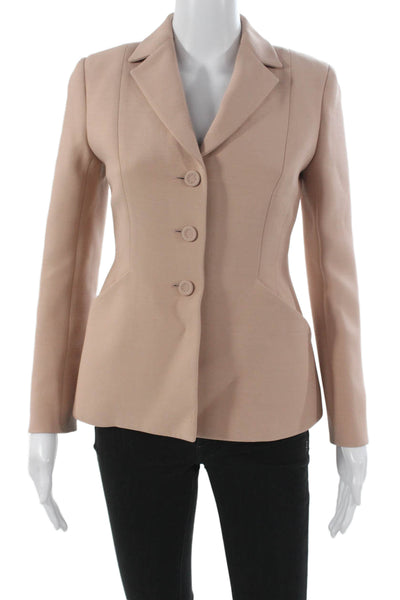 Christian Dior Womens Beige Blazer Wool Silk Buttoned Long Sleeve Size 2