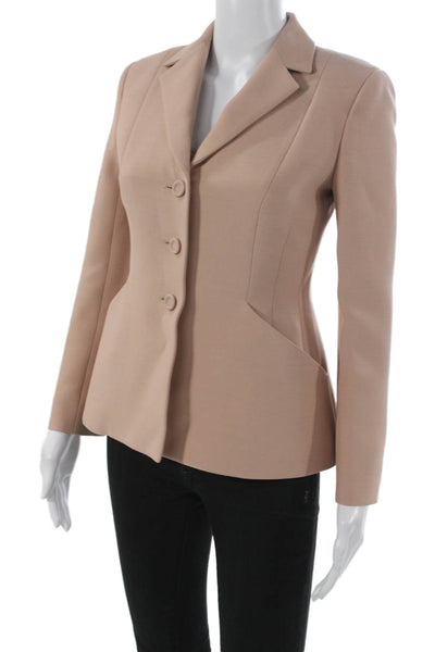 Christian Dior Womens Beige Blazer Wool Silk Buttoned Long Sleeve Size 2