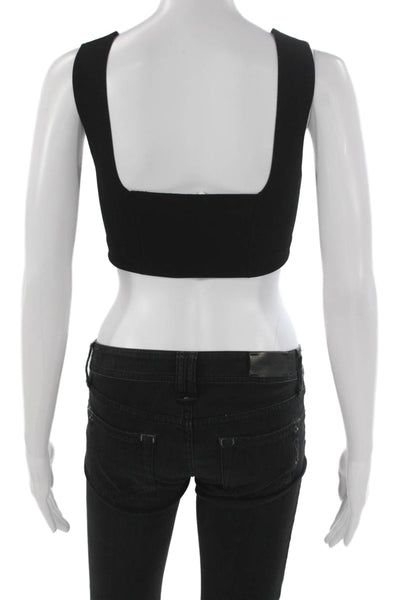 A.L.C. Womens Cropped Black Square Neck Sleeveless Tank Size S