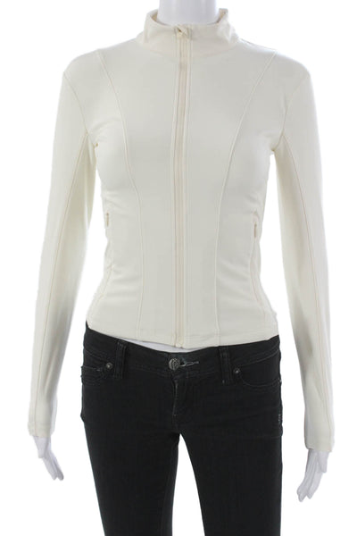 Le Ore Womens Track Jacket Ivory Polyester Zip Long Sleeve Size XS