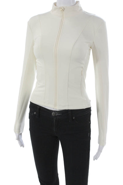 Le Ore Womens Track Jacket Ivory Polyester Zip Long Sleeve Size XS