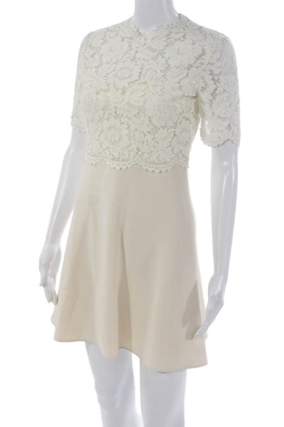 Valentino Women Fit & Flare Dress White High Neck Short Sleeve Size 4