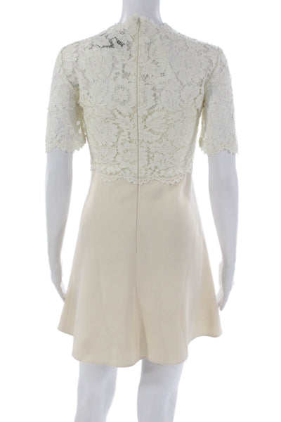 Valentino Women Fit & Flare Dress White High Neck Short Sleeve Size 4
