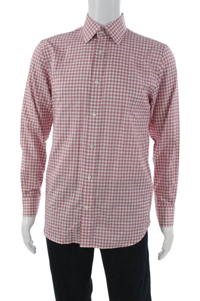 Banana Republic Mens Plaid Slim Fit Button Down Shirt Pink White Size Small