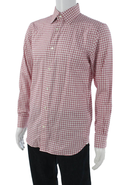 Banana Republic Mens Plaid Slim Fit Button Down Shirt Pink White Size Small