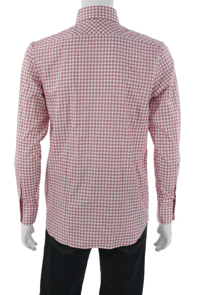 Banana Republic Mens Plaid Slim Fit Button Down Shirt Pink White Size Small