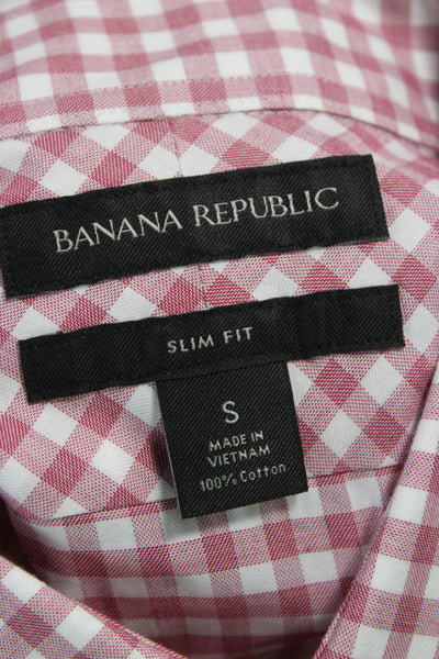 Banana Republic Mens Plaid Slim Fit Button Down Shirt Pink White Size Small