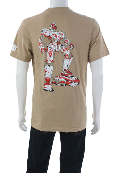Nike Mens Shirt Beige Robot Graphic Cotton Short Sleeve Size S