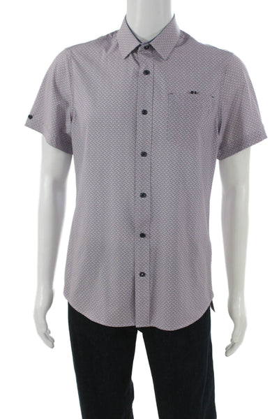 7 Diamonds Mens Geometric Print Button Down Shirt Lavender Navy Blue Size Small