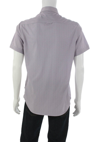 7 Diamonds Mens Geometric Print Button Down Shirt Lavender Navy Blue Size Small