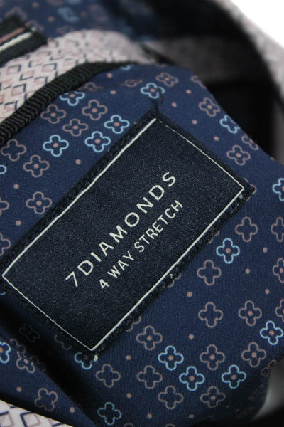 7 Diamonds Mens Geometric Print Button Down Shirt Lavender Navy Blue Size Small
