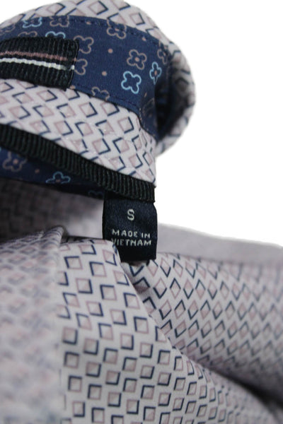 7 Diamonds Mens Geometric Print Button Down Shirt Lavender Navy Blue Size Small