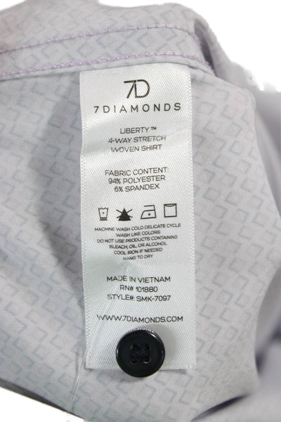 7 Diamonds Mens Geometric Print Button Down Shirt Lavender Navy Blue Size Small