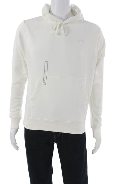 Nike Mens Pullover Hoodie White Crew Neck Cotton Blend Long Sleeve Size S