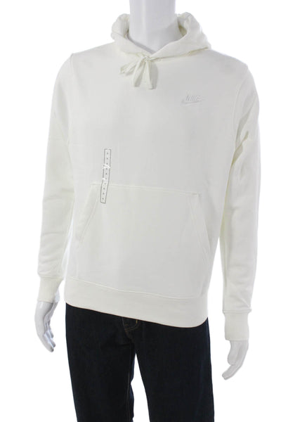 Nike Mens Pullover Hoodie White Crew Neck Cotton Blend Long Sleeve Size S