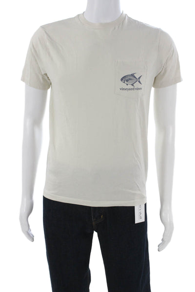 Vineyard Vines Mens Ivory Cotton Crew Neck Graphic Beach Shirt Size XS