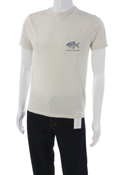 Vineyard Vines Mens Ivory Cotton Crew Neck Graphic Beach Shirt Size XS