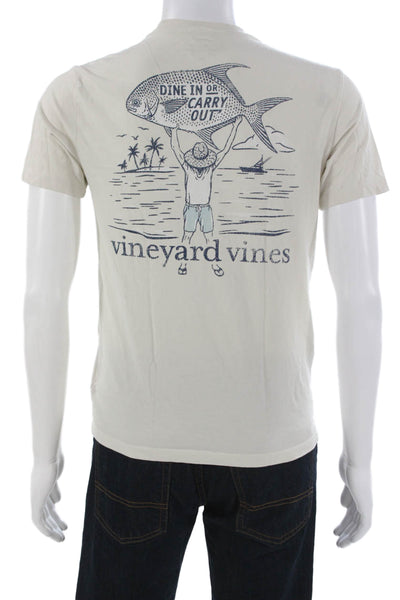 Vineyard Vines Mens Ivory Cotton Crew Neck Graphic Beach Shirt Size XS