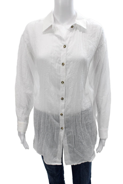 Boamar Womens Tunic Button Up Collared Long Sleeve White Polyester Size M