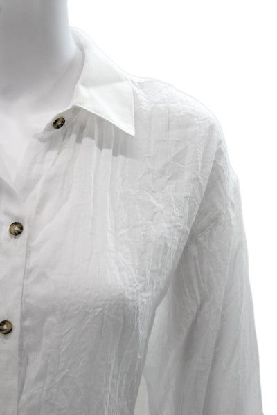 Boamar Womens Tunic Button Up Collared Long Sleeve White Polyester Size M