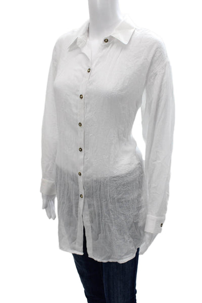 Boamar Womens Tunic Button Up Collared Long Sleeve White Polyester Size M