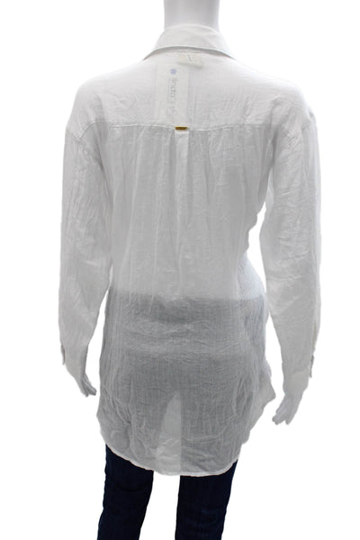 Boamar Womens Tunic Button Up Collared Long Sleeve White Polyester Size M