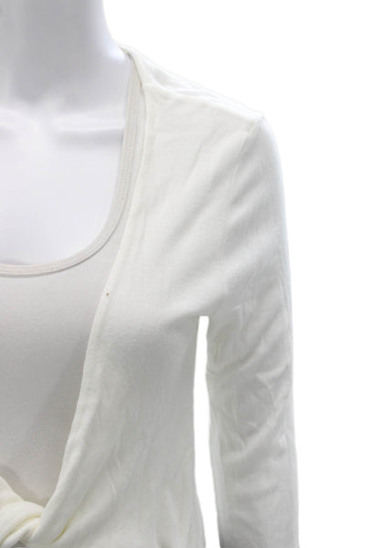 Michael Costello x Revolve Women Cropped V-Neck Long Sleeve Tee White Size M