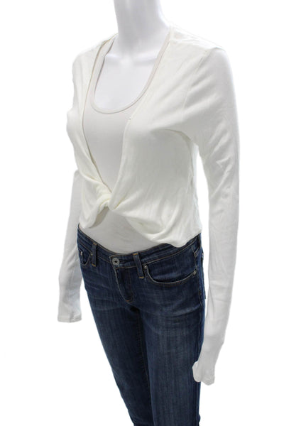 Michael Costello x Revolve Women Cropped V-Neck Long Sleeve Tee White Size M