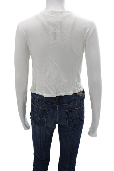 Michael Costello x Revolve Women Cropped V-Neck Long Sleeve Tee White Size M