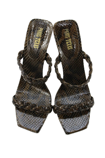Paris Texas Womens Embossed Snakeskin Square Toe Heels Shoes Brown Size 10.5