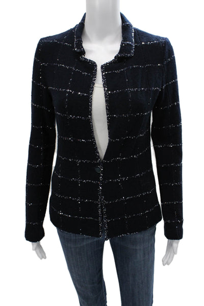 Amina Rubinacci Women Basic Jacket Blue Check Wool Button Size 42