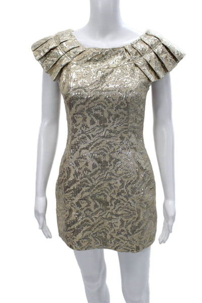 Marchesa Notte Women Gold Mini Boat Neck Cotton Short Sleeve Dress Size 0