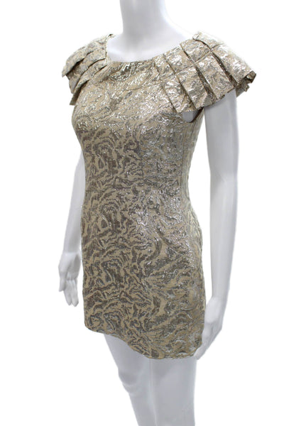 Marchesa Notte Women Gold Mini Boat Neck Cotton Short Sleeve Dress Size 0