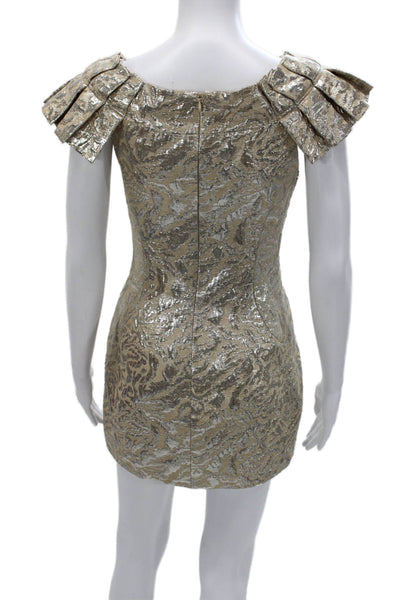 Marchesa Notte Women Gold Mini Boat Neck Cotton Short Sleeve Dress Size 0