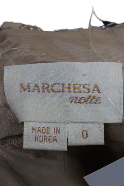 Marchesa Notte Women Gold Mini Boat Neck Cotton Short Sleeve Dress Size 0