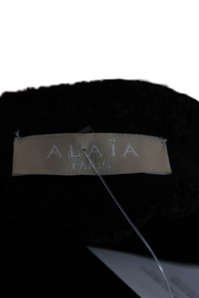 Alaia Women Fit & Flare Black Viscose Chevron Short Long Sleeve Dress Size 34