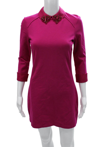 Ted Baker Women Shift Dress Pink Collared 3/4 Sleeve Short Viscose Zip Size 1