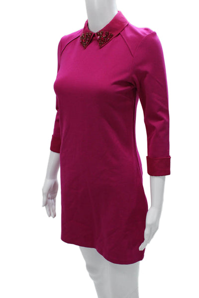 Ted Baker Women Shift Dress Pink Collared 3/4 Sleeve Short Viscose Zip Size 1