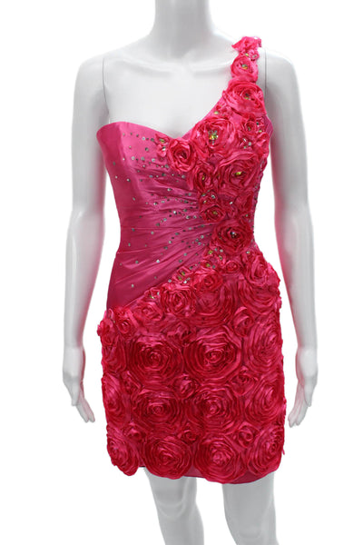 Tony Bowls Women Pink Floral One Shoulder Mini Dress Zip Polyester Size 0