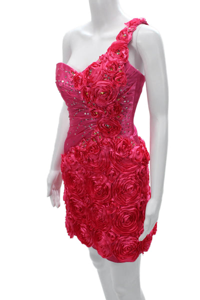 Tony Bowls Women Pink Floral One Shoulder Mini Dress Zip Polyester Size 0