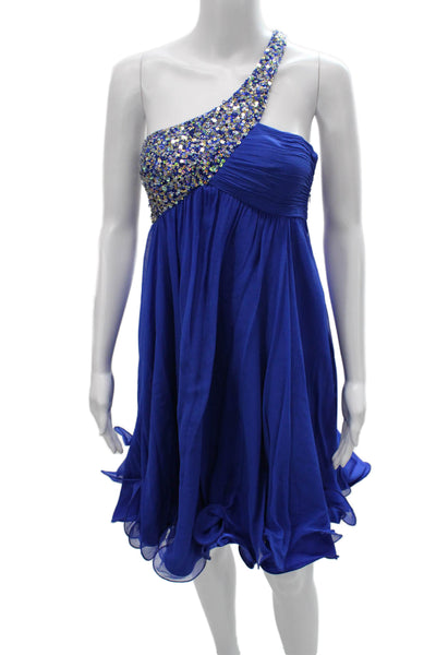 Jovani Womens A-Line Silk One Shoulder Party Dress Knee Length Size 2