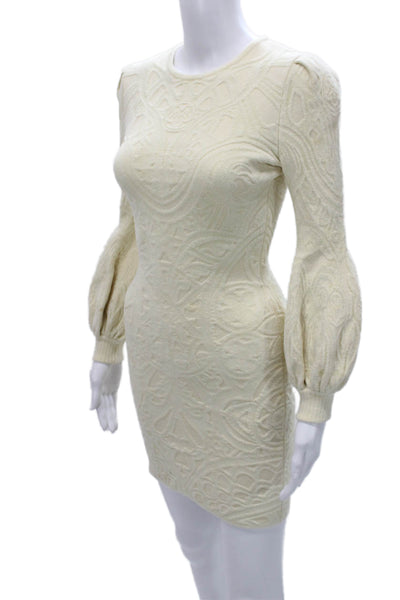 Alexander McQueen Women Ivory Wool Bodycon Short Dress Long Sleeve Size XS